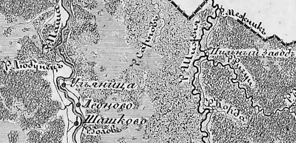 Деревня Сашково на карте 1847 года