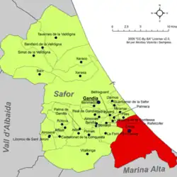 Расположение муниципалитета Олива на карте провинции