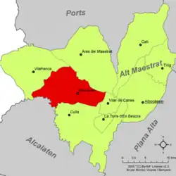Расположение муниципалитета Бенасаль на карте провинции
