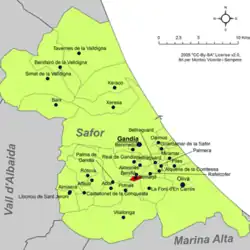 Расположение муниципалитета Бенифла на карте провинции