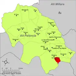 Расположение муниципалитета Сот-де-Феррер на карте провинции