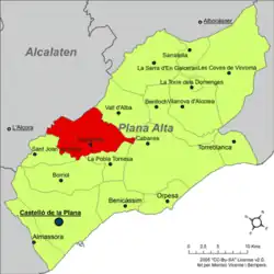 Расположение муниципалитета Вилафамес на карте провинции