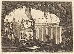 Архитектурная фантазия с обелиском и аркадой. 1750. Офорт