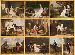 11 эскизов портретов работы Гофье на одном холсте, Монпелье, музей Фабра.