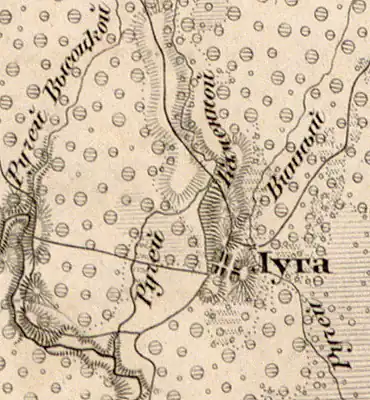 Деревня Луги на карте 1863 года
