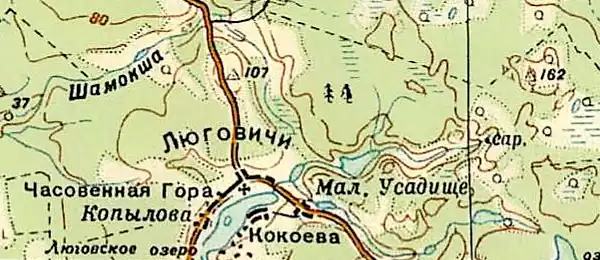 Деревня Люговичи на карте РККА 1940 года