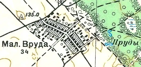 План деревни Малая Вруда. 1938 год