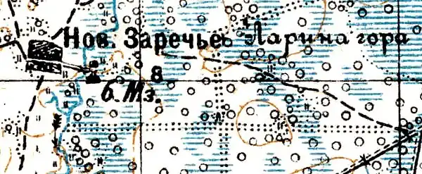 Деревня Малое Заречье на карте 1934 года