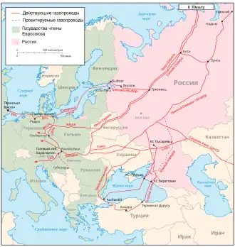 Карта транзитных газопроводов
