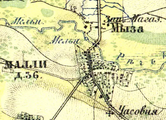 Деревня Малли на карте 1860 года