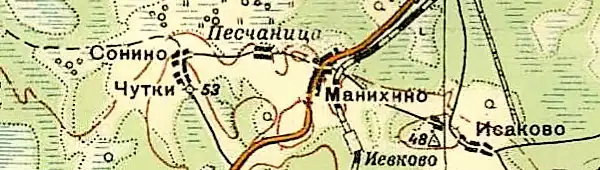 Деревня Сонино на карте 1940 года