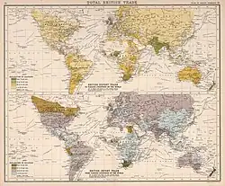 Карта британского экспорта и импорта, 1907 г.