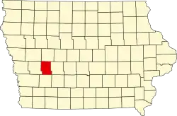 Округ Одубон на карте штата.