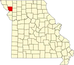 A state map highlighting Andrew County in the northwestern part of the state.