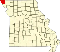 A state map highlighting Atchison County in the northwestern corner of the state.