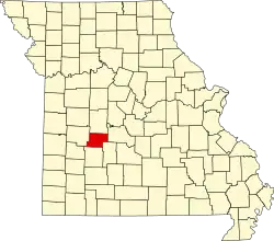 A state map highlighting Hickory County in the southwestern part of the state.
