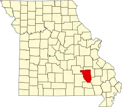 A state map highlighting Reynolds County in the southeastern part of the state.