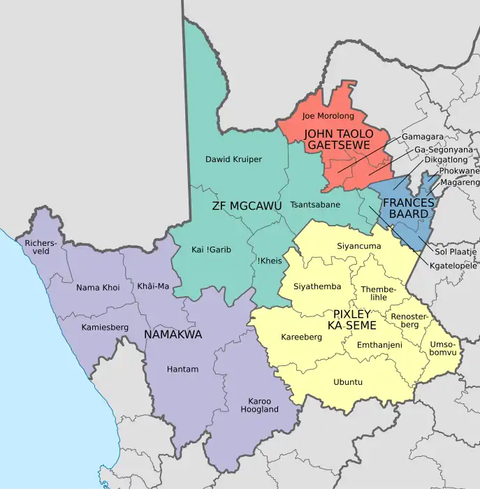 Map of the municipalities in the Northern Cape