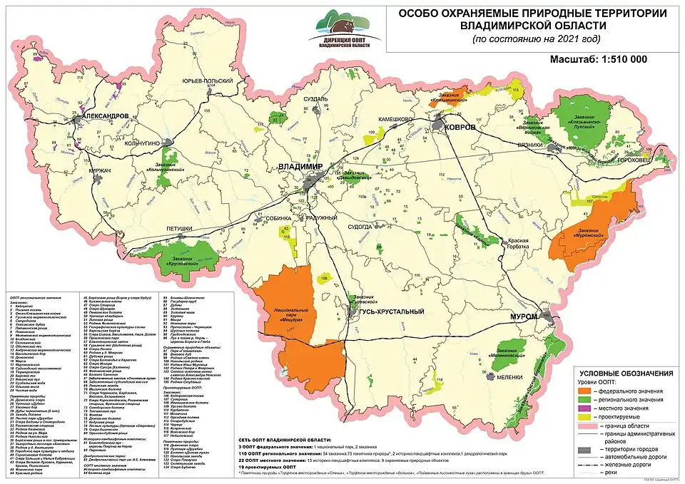 Схема особо охраняемых природных территорий Владимирской области