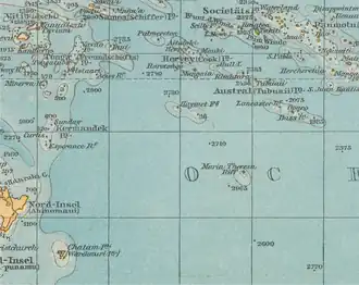Фрагмент карты Тихого океана 1881 годас нанесенным на нее «рифом Мария-Тереза»