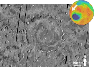 Кратер Гюйгенс, снятый с орбитальной станцией Mars Global Surveyor