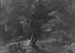 Лунный пейзаж. Между 1570 и 1583. Холст, масло. 	Национальный музей изобразительных искусств, Стокгольм