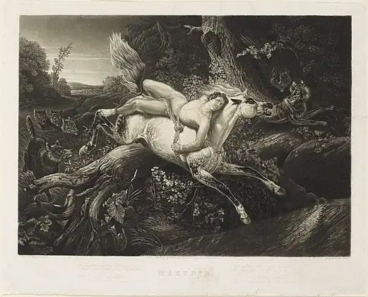 Гравюра с картины «Мазепа и волки» Верне