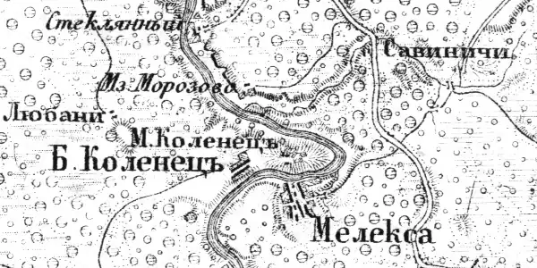 Деревни Большой и Малый Коленец на карте 1872 года