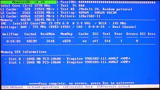 Скриншот программы Memtest86+