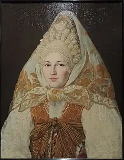 Абрам Клюквин. «Женщина в торопецком жемчужном кокошнике и платке», начало XIX века?