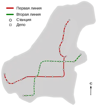 Пунктиром отмечен проектируемый участок, а сплошной линией действующий