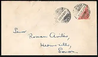 Конверт Ногалес, Сонора, Мексика, 1914-7-9, с половиной марки Мексики, 1914 (
Mi #387;
Sc #358;
SG #CT5;
Yt #254
)