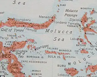 Часть карты Малайского архипелага с обозначением Молуккского пролива