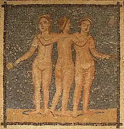 Три грации. Мозаика. Конец III в. — нач. IV век н. э. Археологический музей Каталонии, Барселона