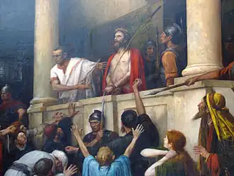 «Ecce Homo», Михай Мункачи, 1896. На плечах Христа также багряница