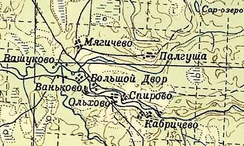 Деревня Ольхово на карте РККА 1940 года