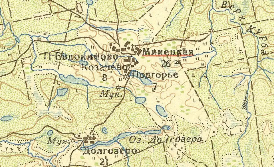 Деревня Миницкая на карте 1932 года