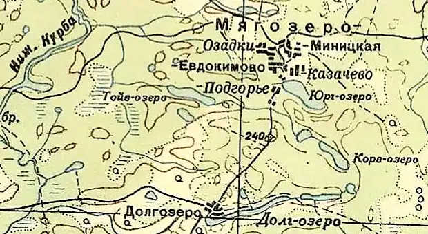 Деревня Миницкая на карте 1940 года