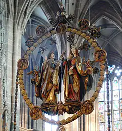 Ф. Штос. Благовещение  (Ангельское приветствие). 1517—1518. Дерево, роспись. Церковь Св. Лаврентия, Нюрнберг