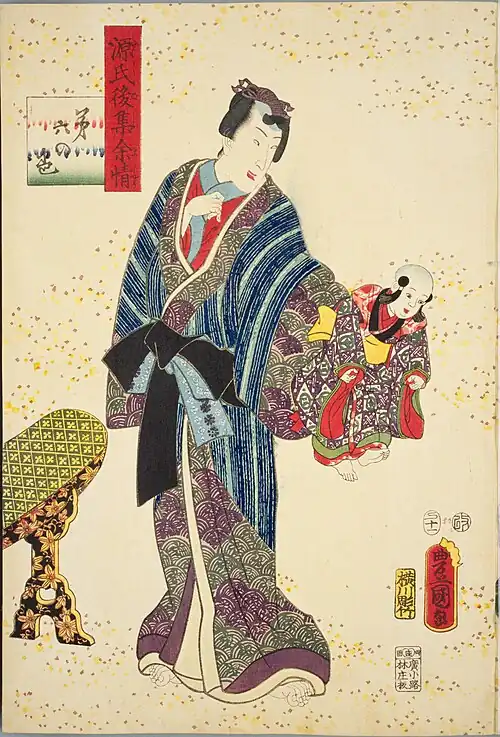 Принц Гэндзи, гравюра Утагавы Кунисады, 1857 год. Кимоно принца украшено узором сэйгайха