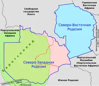 Протекторат с 1899 по 1911 год, красным показана граница до 1905 года.