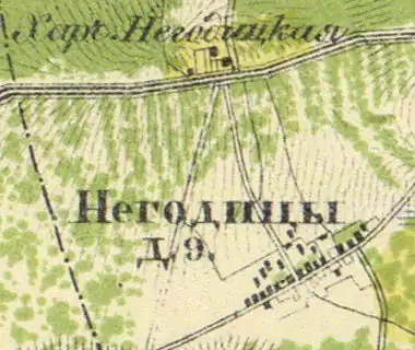 Деревня Негодицы на карте 1885 года