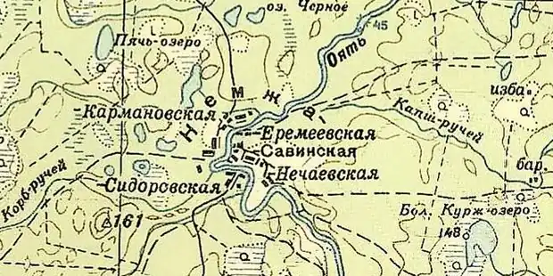 Деревня Кармановская на карте 1940 года