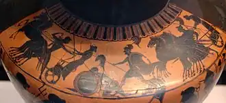 Неоптолем убивает Еврипила, амфора, ок. 510 г. до н. э.