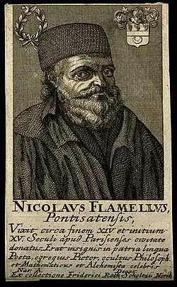 Николя Фламель. Гравюра Бальтазара Монкорне по рисунку Рембрандта, XVII в.