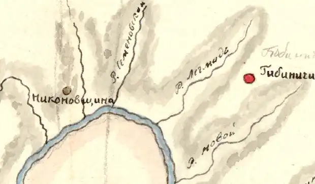 Деревня Никоновщина на плане западной части Лодейнопольского уезда 1818 года