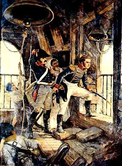 Генерал О’Хиггинс на колокольне в ходе битвы при Ранкагуа.