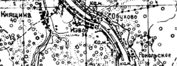 Деревня Обухово на карте 1940 года
