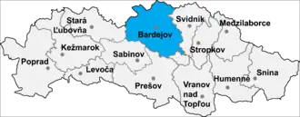 Район Бардеёв на карте