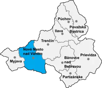 Район Новое Место-над-Вагом на карте